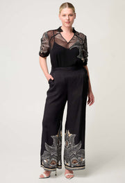 Oncewas II PETITE - Willow Faille Panel Pant - onyx Casablanca print