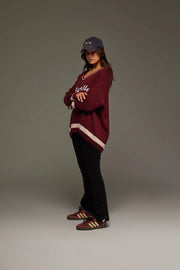 ARAMINTA JAMES II MARSEILLE Knit V-Neck Sweater - Red Wine