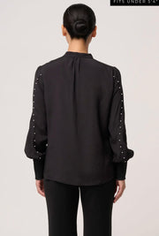 Oncewas II PETITE MARCELA PEARL EMBELLISHED CUPRO VISCOSE STRETCH SHIRT - Black/Pearl