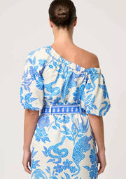OnceWas II JUNO Dobby One Shoulder Top - azure mosaic