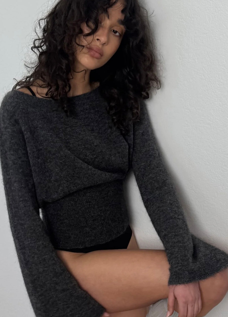 Pinky & Kamal II RIBBED mohair mix knit - dark grey