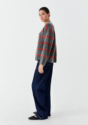 Morrison II SILAS stripe knit - charcoal/red