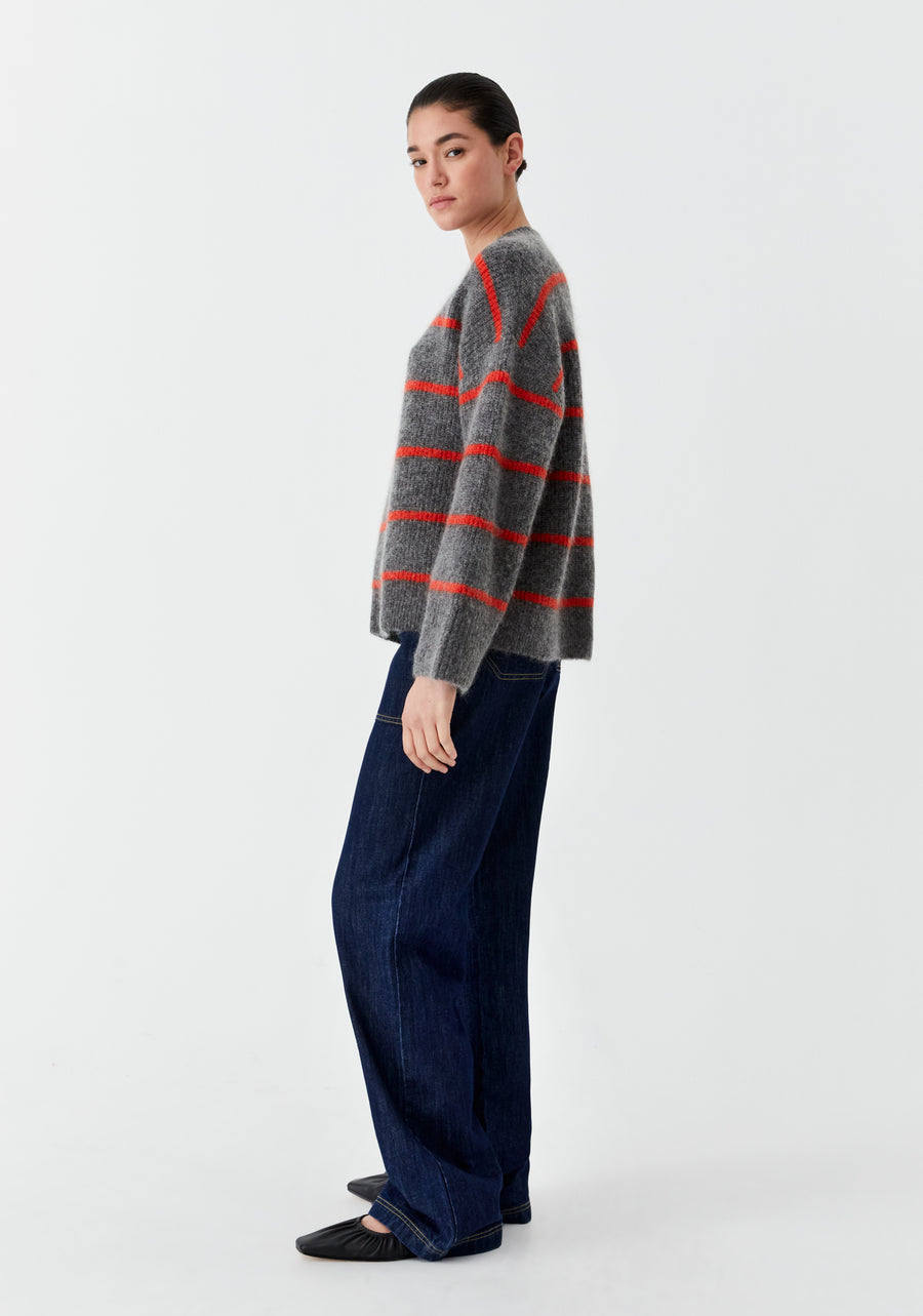 Morrison II SILAS stripe knit - charcoal/red