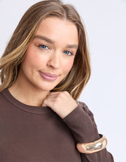 Foxwood II SCOOP RIB LONG SLEEVE TOP - Coffee
