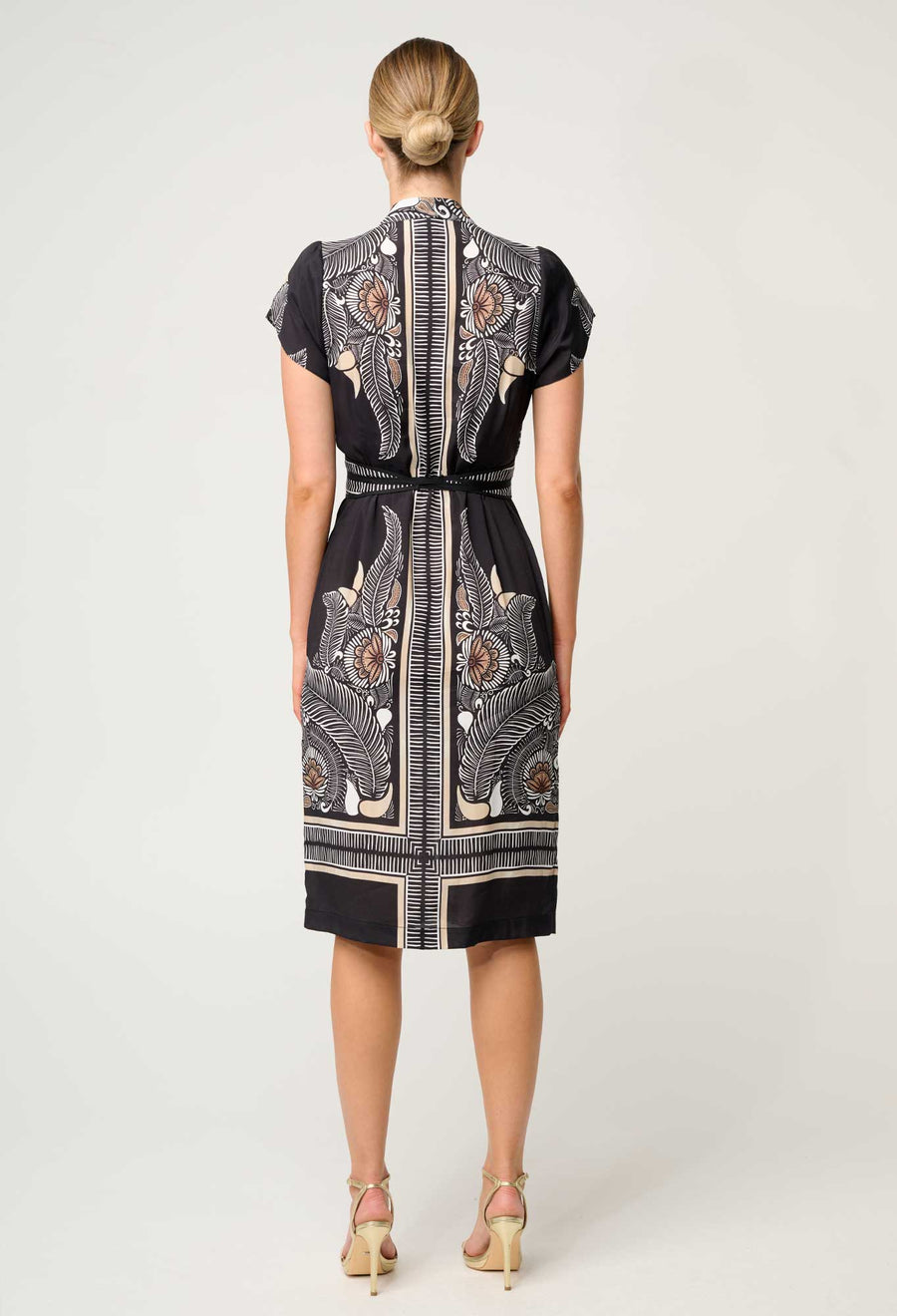 Oncewas II MAHA Diamond Smock Yoke Dress - onyx Casablanca print