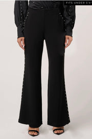 Oncewas II PETITE MARCELA PEARL EMBELLISHED VISCOSE STRETCH PANT - Black /Pearl