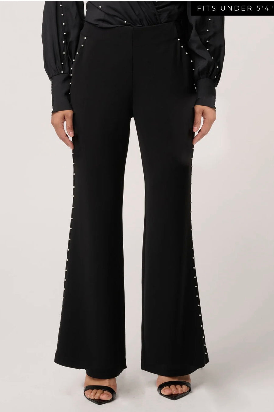 Oncewas II PETITE MARCELA PEARL EMBELLISHED VISCOSE STRETCH PANT - Black /Pearl
