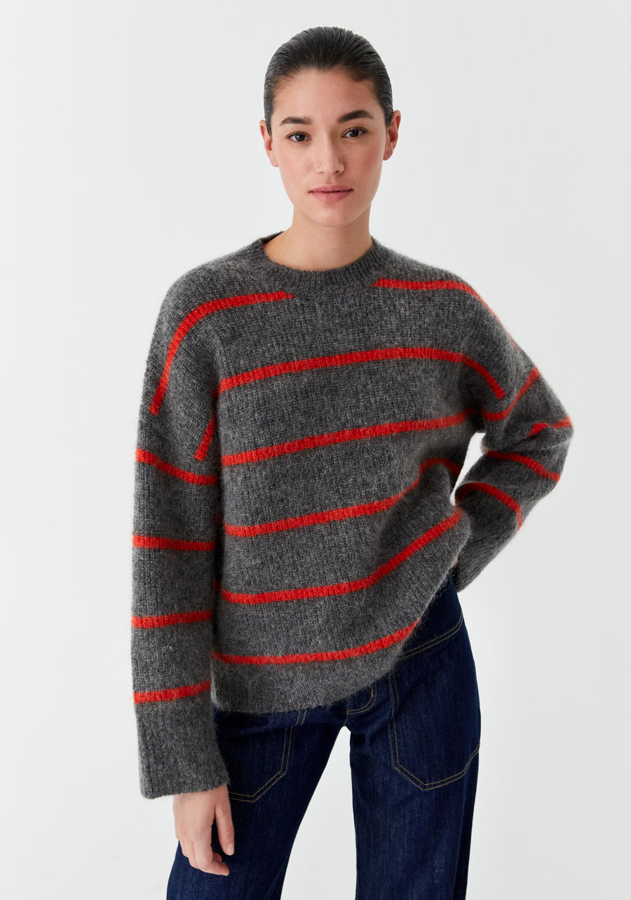 Morrison II SILAS stripe knit - charcoal/red