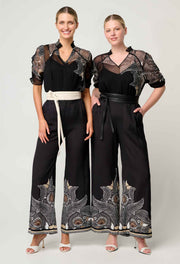 Oncewas II PETITE - Willow Faille Panel Pant - onyx Casablanca print