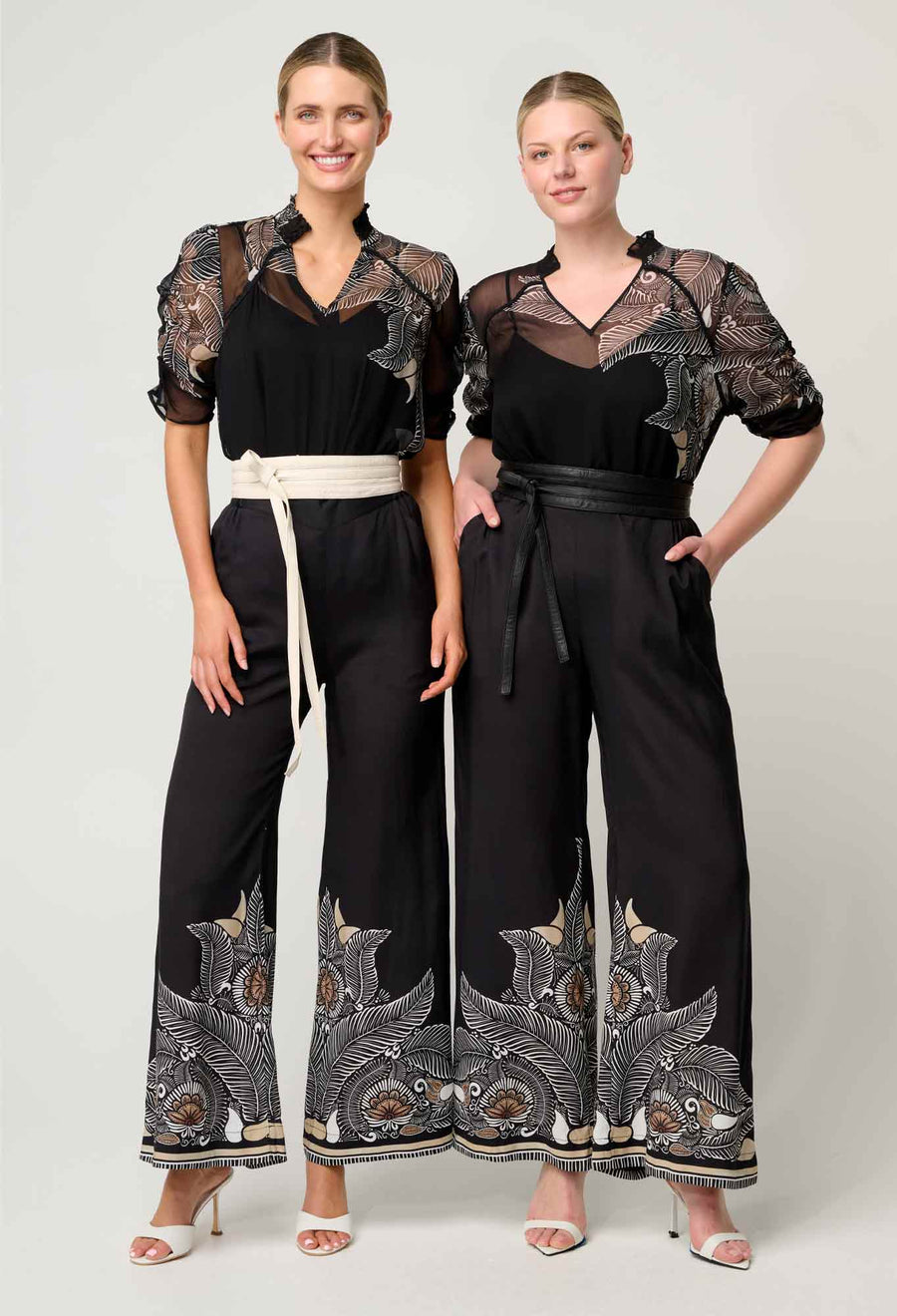 Oncewas II PETITE - Willow Faille Panel Pant - onyx Casablanca print