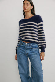 World of Nomads II Tara Stripe Cashmere Crew Knit - Midnight