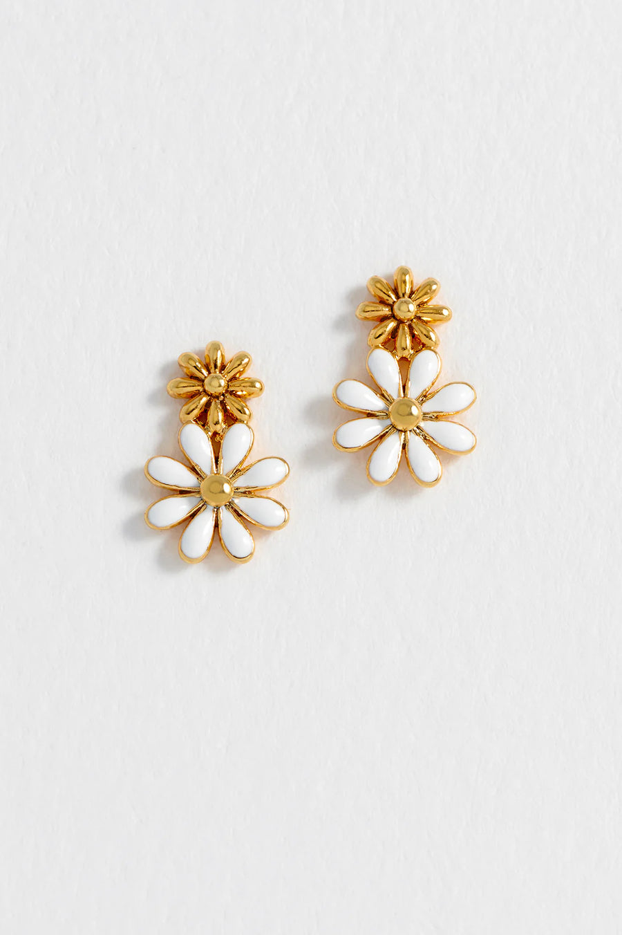 Estella Bartlett II White Enamel Double Flower Studs - Gold plated