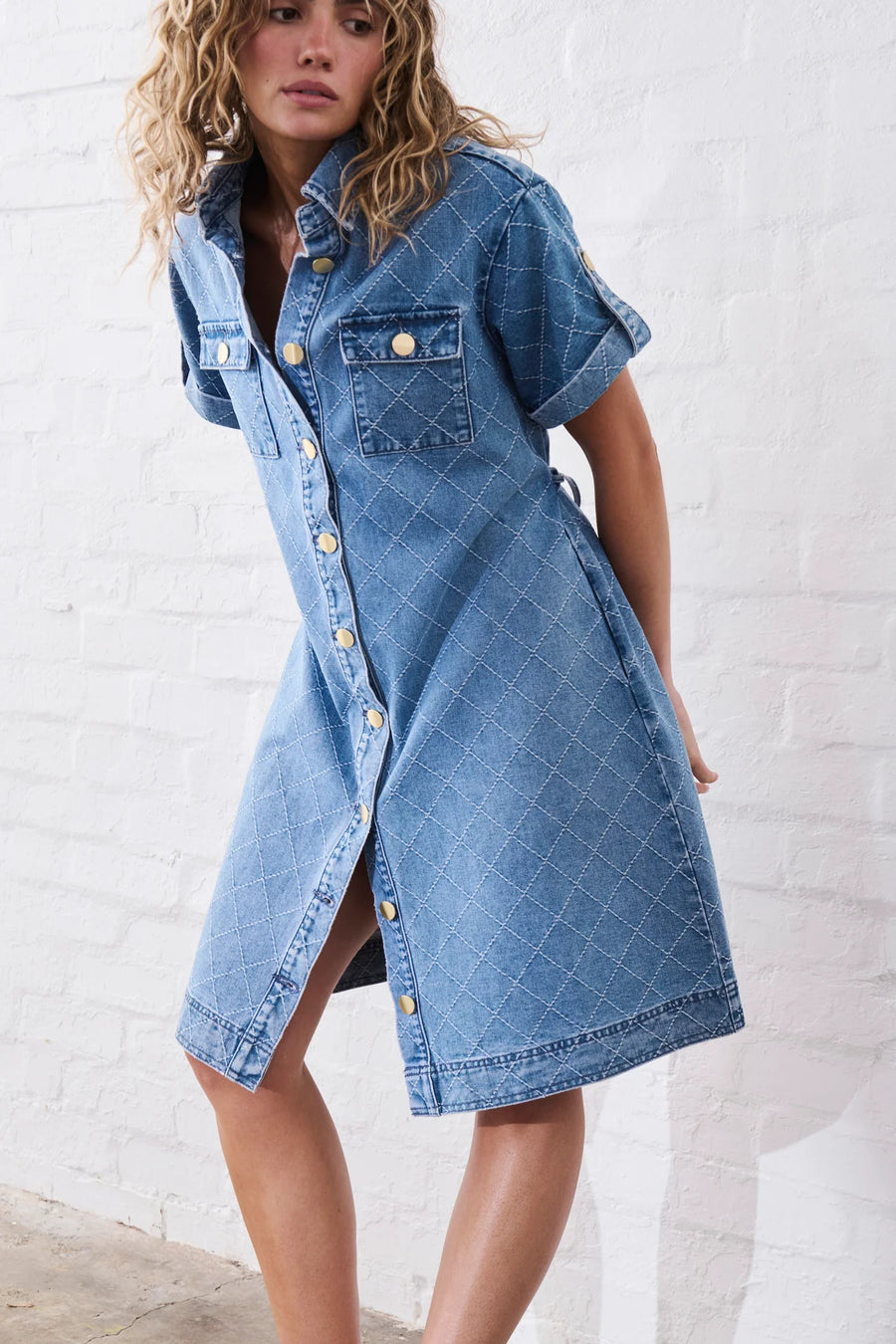 Kireina II SIMON Dress - Check Stitch 70s Blue