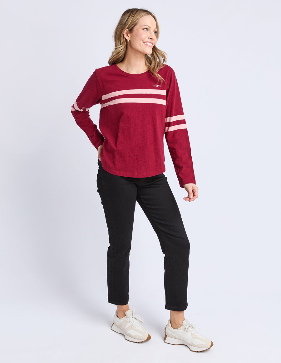Elm Lifestyle II ADORA Stripe Long Sleeve Tee - maroon