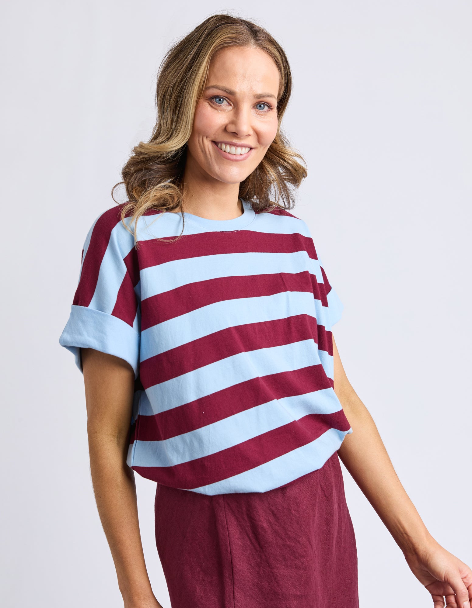 Elm Lifestyle II M KINLEY Stripe Tee - plum & blue