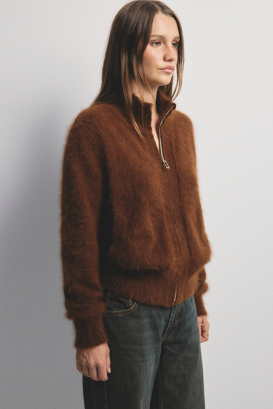 World Of Nomads II FELIX Zip Up Cashmere Bomber - Chocolate