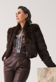 Oncewas II DAWN FAUX Fur Cropped Jacket - walnut