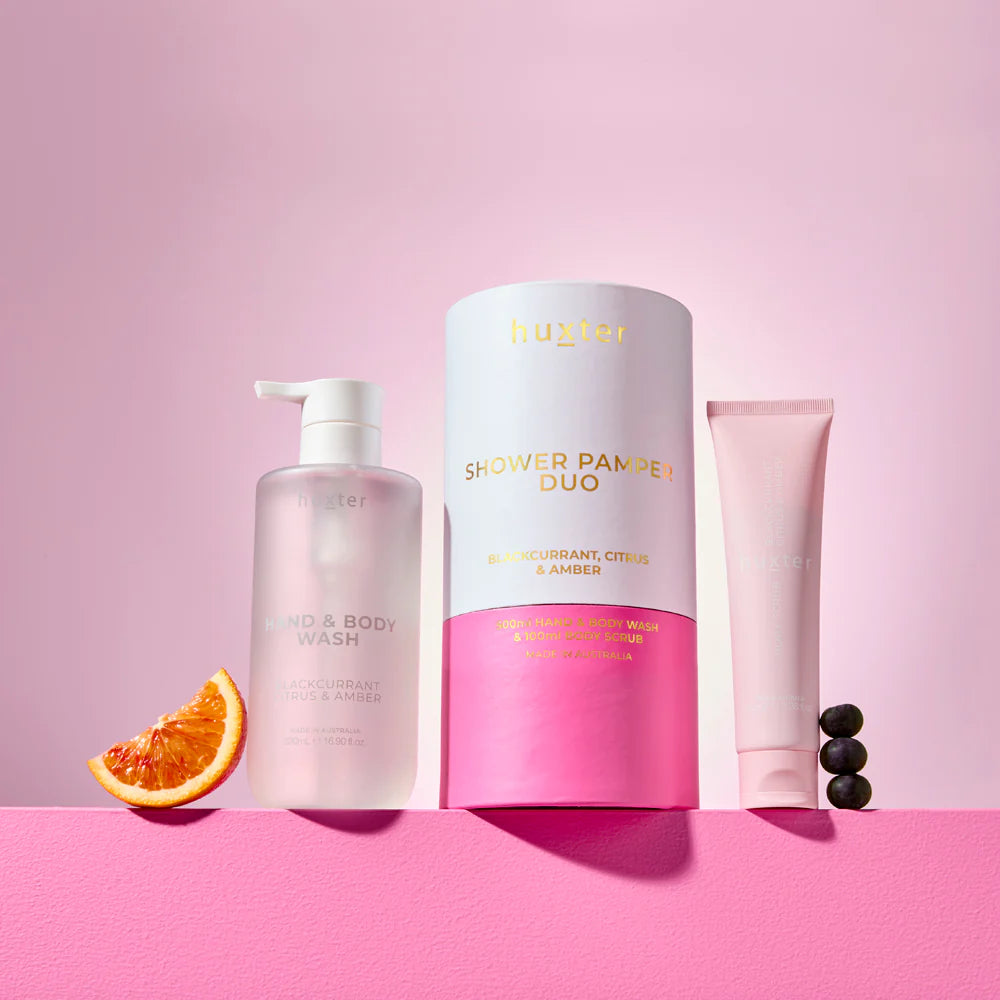 Huxter II Shower Pamper Duo - Blackcurrant, Citrus & Amber - Xmas Flowers Collection
