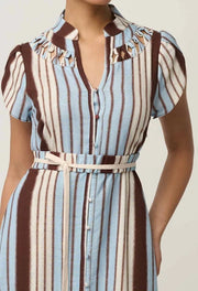 OnceWas PETITE CATTLEYA Linen Mix Smock Detail Maxi Dress - iridescent stripe