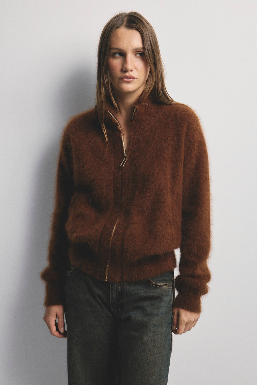 World Of Nomads II FELIX Zip Up Cashmere Bomber - Chocolate