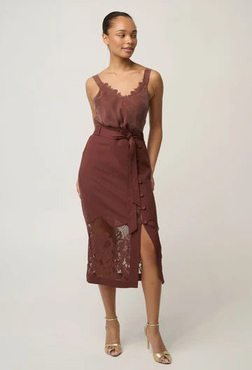 OnceWas II JULIEN Cupro Lace trim cami - rosewood