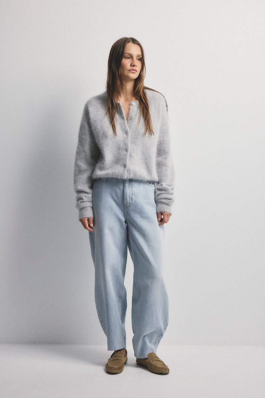 World Of Nomads II FRANKIE Cashmere Crew Neck Cardigan - Light Grey