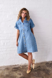 Kireina II SIMON Dress - Check Stitch 70s Blue