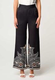 Oncewas II PETITE - Willow Faille Panel Pant - onyx Casablanca print