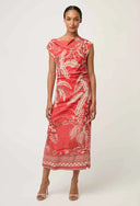 Monique Petite Draped Neck Printed Dress - Crimson Palms