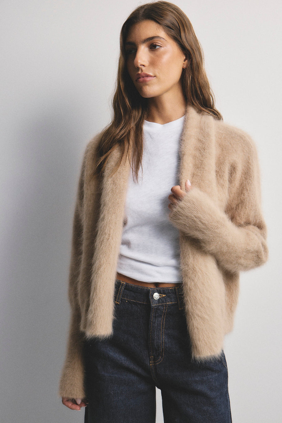 World Of Nomads II ZOE Cropped Open Cashmere Cardigan - Latte