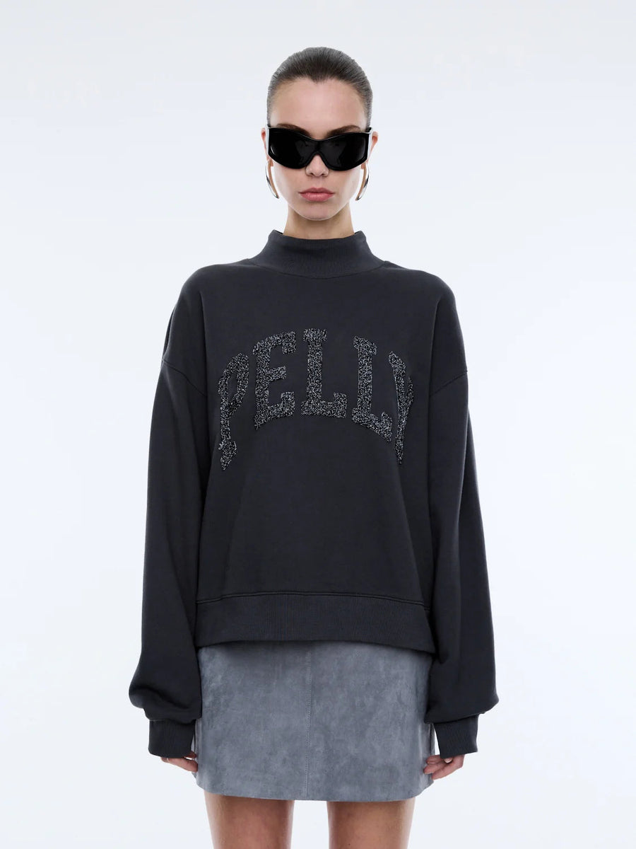 ENA Pelly II GLITTER Collegiate Sweatshirt - Off Black