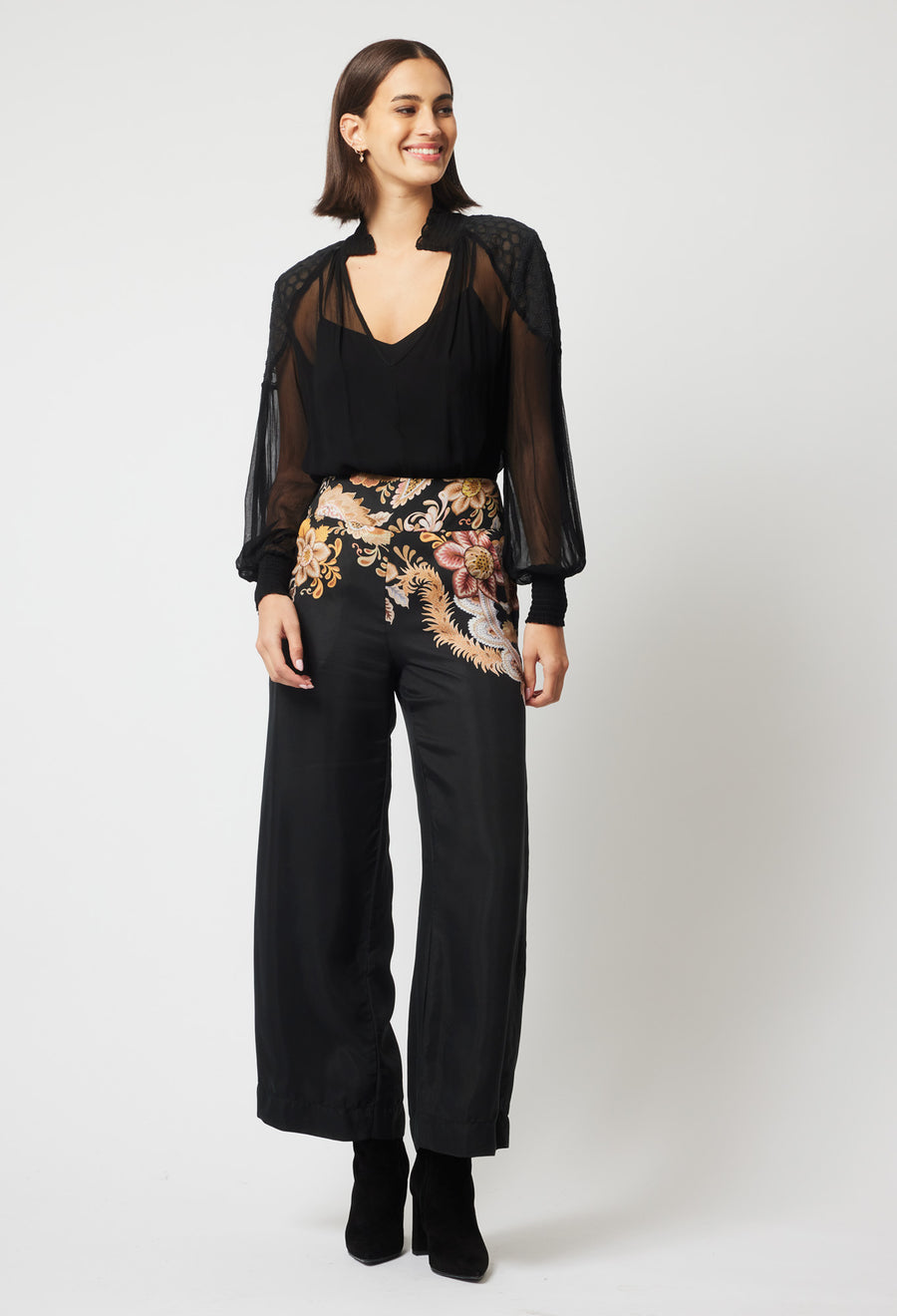 Oncewas II EMPRESS PLACEMENT Print Wide Leg Pant - Dragon Flower