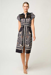 Oncewas II MAHA Diamond Smock Yoke Dress - onyx Casablanca print