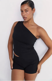 PINKY & KAMAL II One Shoulder Aysm Hem Tank - black