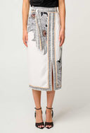 Zenobia Contrast Trim Viscose Dobby Midi Skirt - Ivory Casablanca