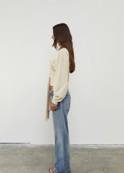 Pinky & Kamal II WAIST WRAP LONG SLEEVE TOP - Bone