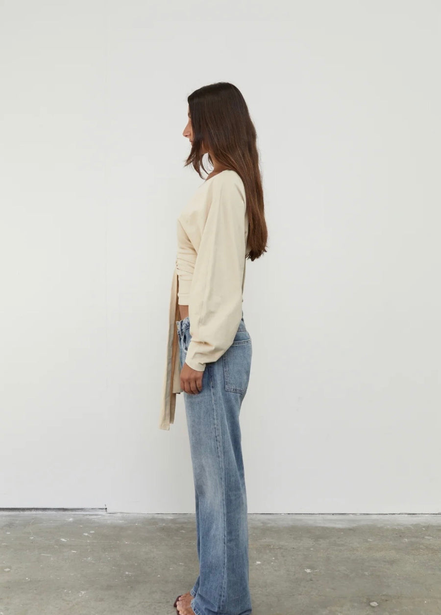 Pinky & Kamal II WAIST WRAP LONG SLEEVE TOP - Bone