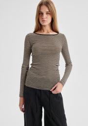 Morrison II MORRI Merino Stripe Round Neck - birch/black