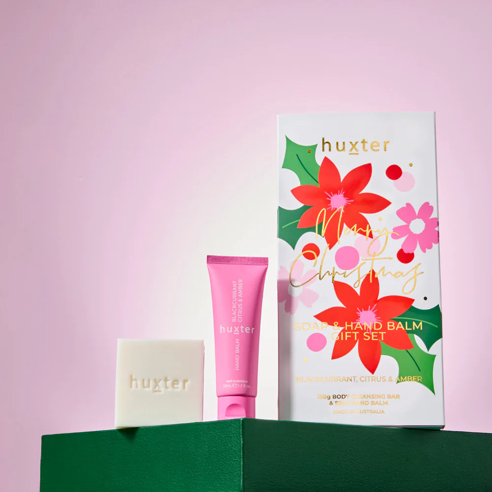 Huxter II Soap & Hand Balm Gift Set - Blackcurrant, Citrus & Amber - Xmas Flowers Collection