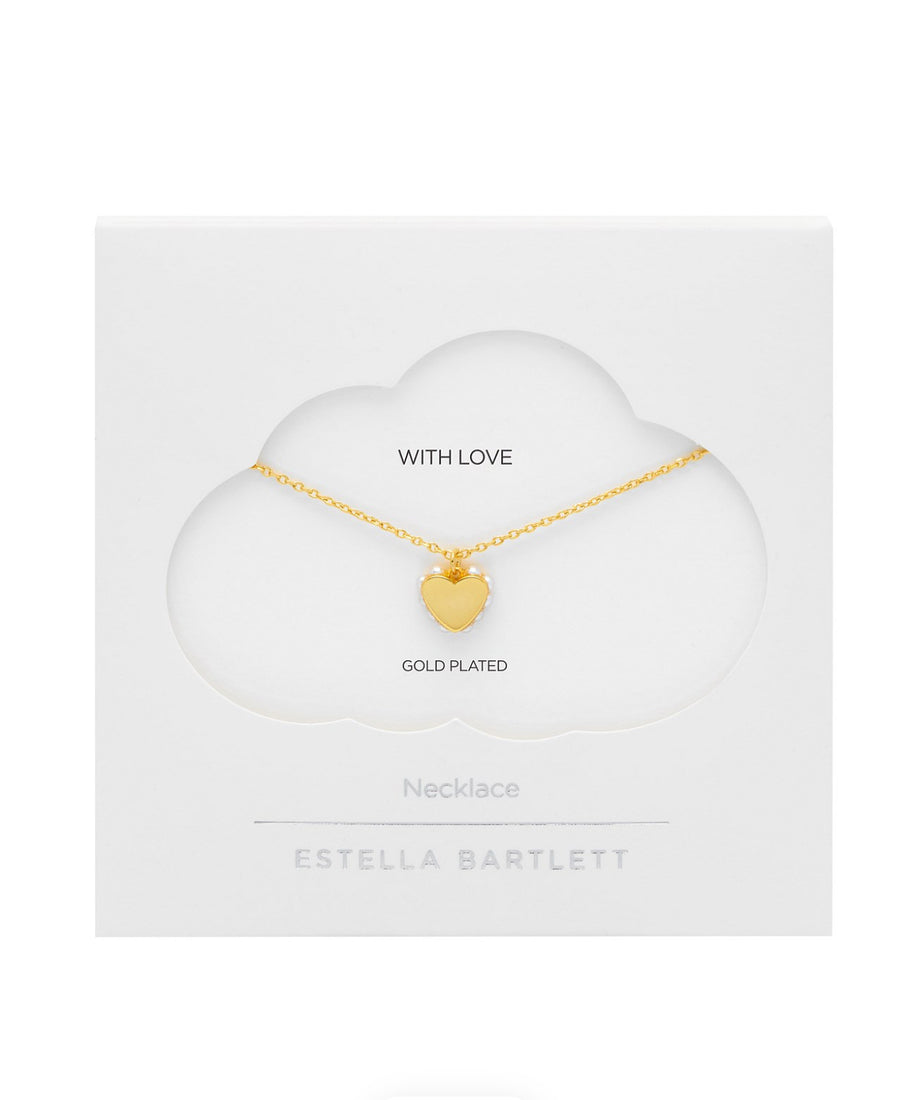 Estella Bartlett II Heart With Side Pearl Necklace - Gold Plated