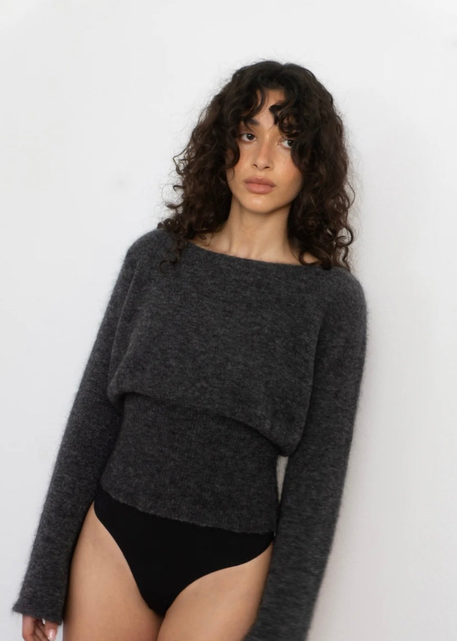 Pinky & Kamal II RIBBED mohair mix knit - dark grey