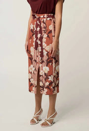 OnceWas II ADRIA FAILLE BUTTON Midi Skirt - amber vine