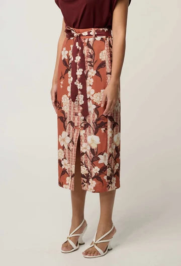 OnceWas II ADRIA FAILLE BUTTON Midi Skirt - amber vine