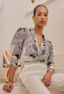 Lelia Silk Cotton Placement Print Collar Shirt - Ivory Casablanca Print