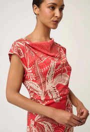 Oncewas II MONIQUE PETITE Draped Neck Printed Dress - Crimson Palms