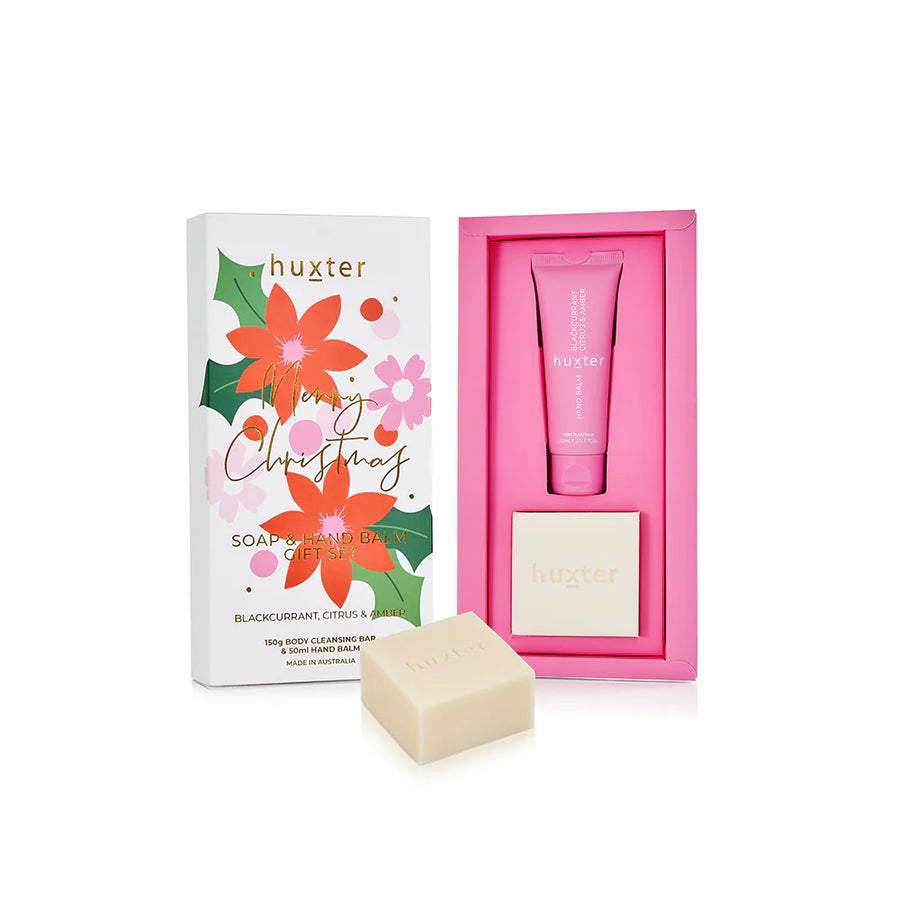Huxter II Soap & Hand Balm Gift Set - Blackcurrant, Citrus & Amber - Xmas Flowers Collection