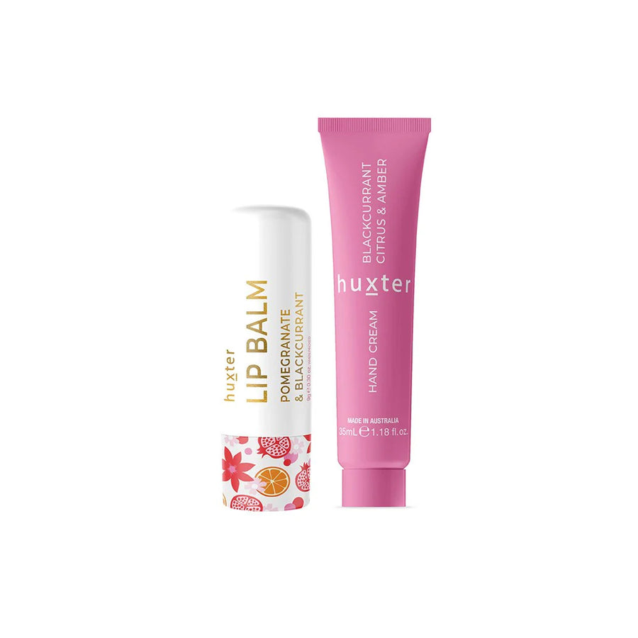 Huxter II Lip & Hand Cream Duo (Inc. Blackcurrant, Citrus & Amber Hand Cream 35ml + Pomegranate & Blackcurrant Lip Balm 9gm)