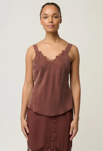 OnceWas II JULIEN Cupro Lace trim cami - rosewood