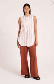 Nude Lucy II AISHA Linen Sleeveless Shirt - amber stripe