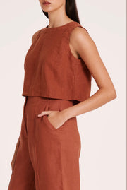 Nude Lucy II ARMANI Linen Button back top - amber